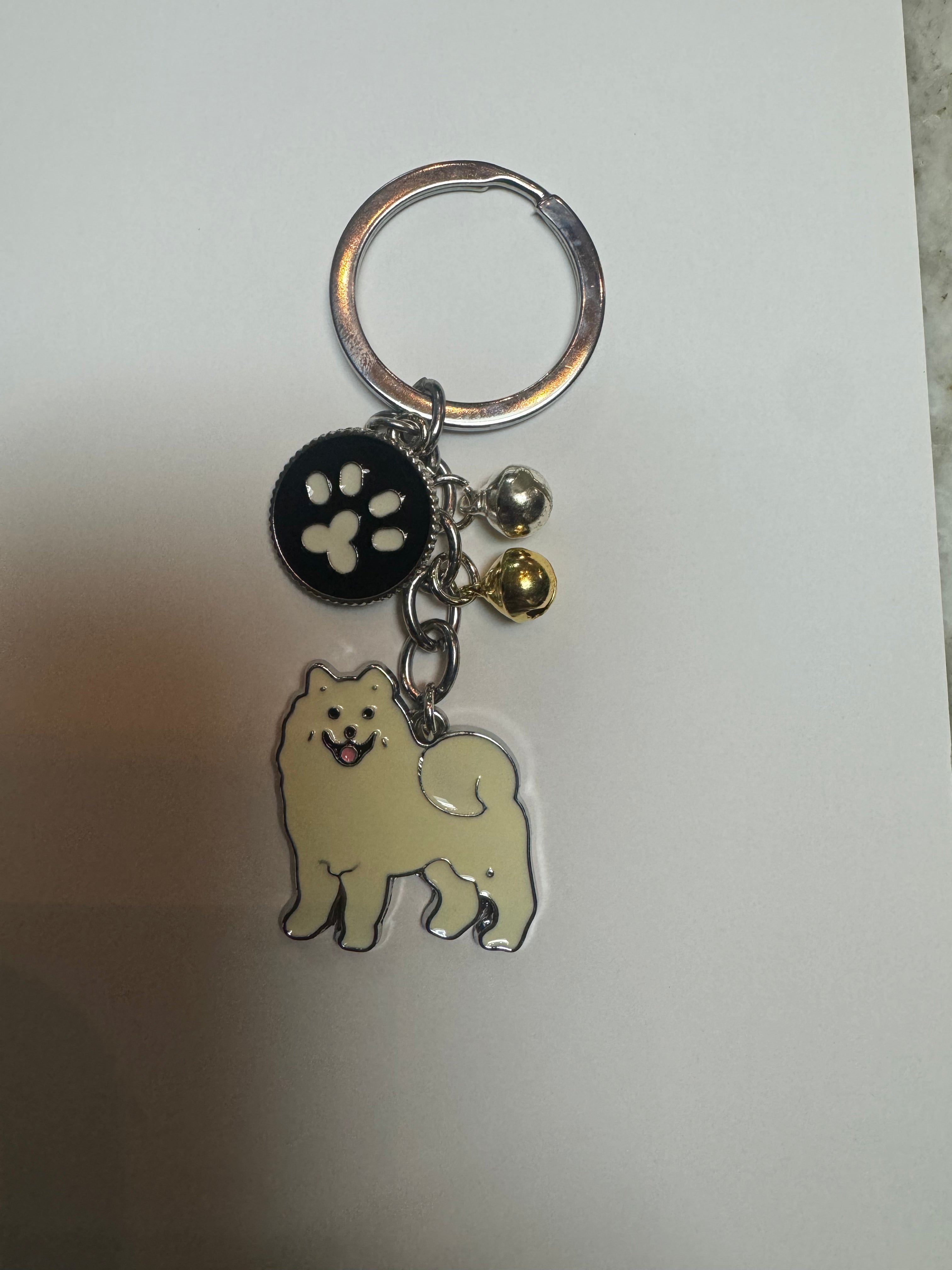 Dog Keychain With Bell Samoyed