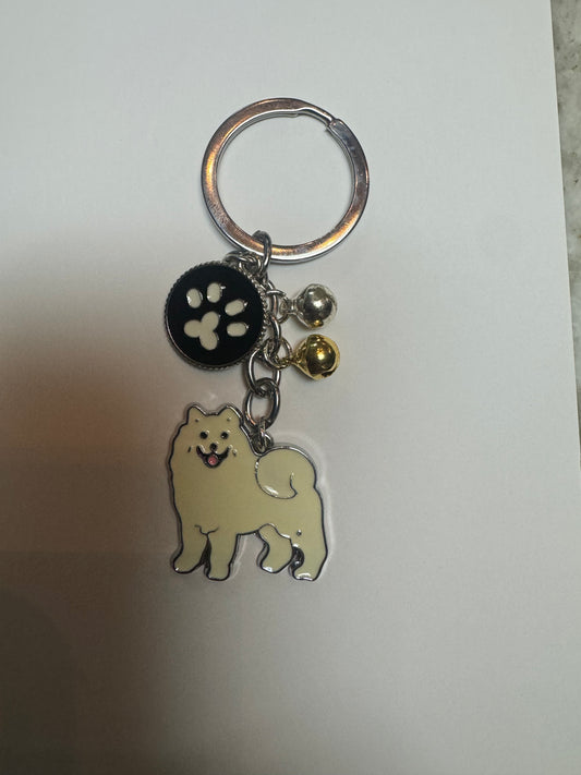 Dog Keychain With Bell Samoyed