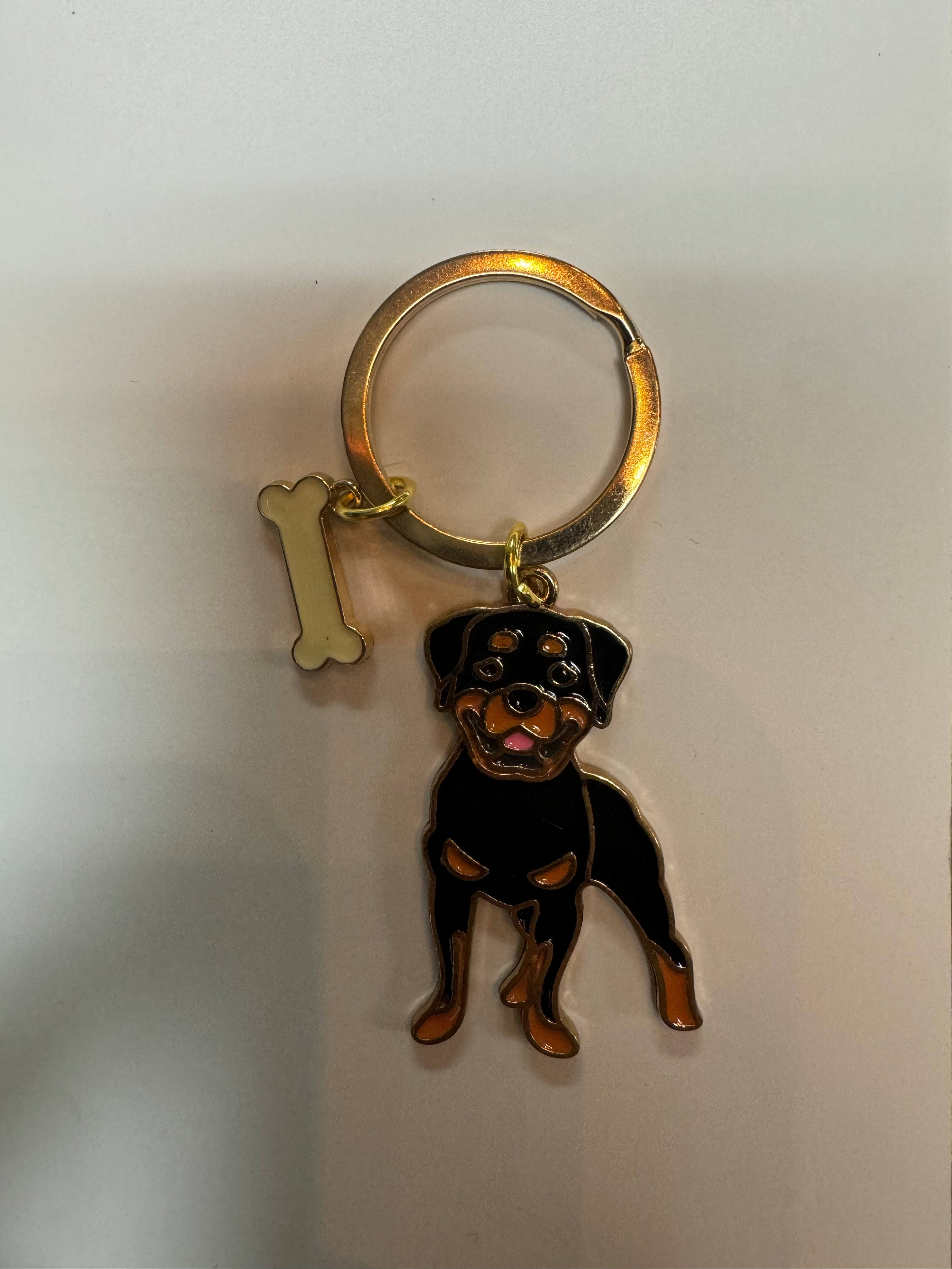 Dog Keychain With Bell Rottweiler